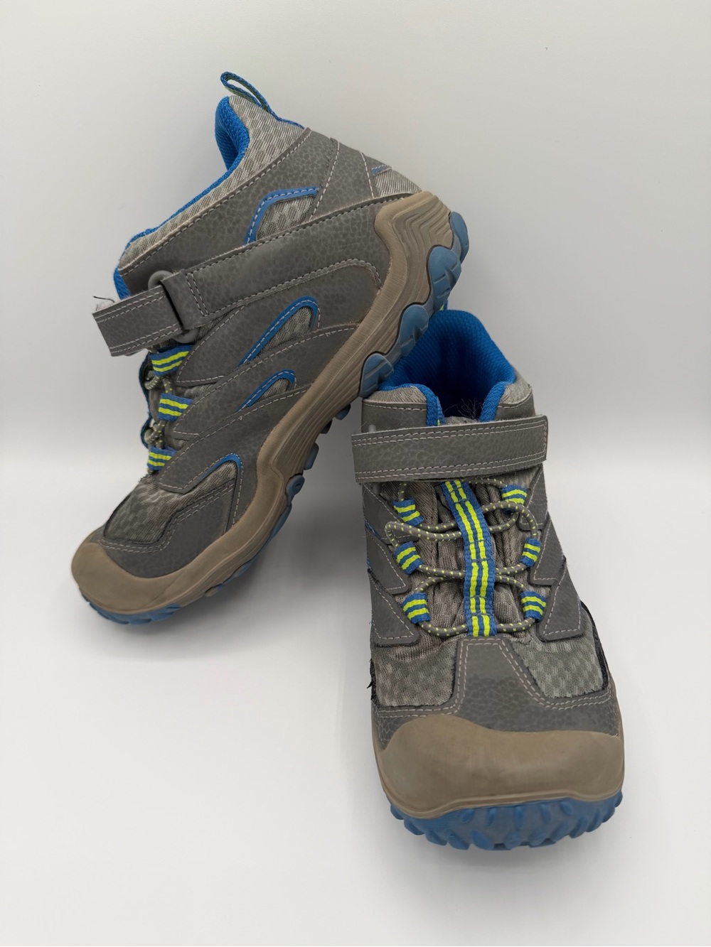 Merrell Gray Kids Trail Boots with Blue Accents